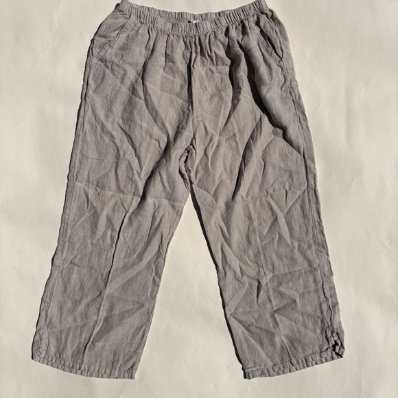 Match point Pants - Match Point Linen Pants Large Taupe Wide Leg Cropped Elastic Waist Made in USA
